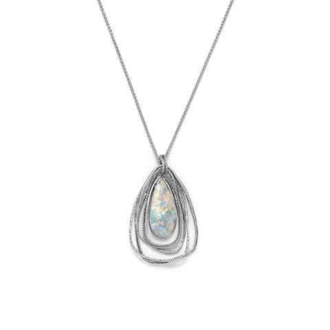 Sterling Silver Roman Glass Pear Drop Pendant Necklace - Ameeru Goods