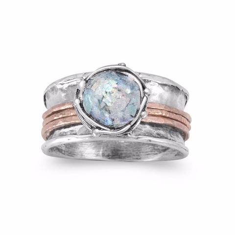 Sterling Silver 2 Tone Roman Glass Spin Ring - Ameeru Goods