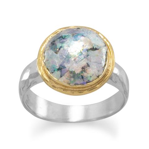 Sterling Silver 2 Tone Roman Glass Ring - Ameeru Goods