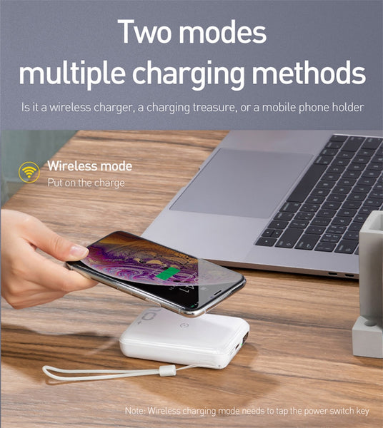 Mobile QI Wireless 10000 mAh Power Bank Charger + QC 3.0 Fast Charging USB External Battery Pack - Ameeru Goods