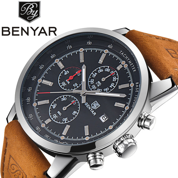 Leather Waterproof Sport Quartz Chronograph Wrist Watch - Ameeru Goods