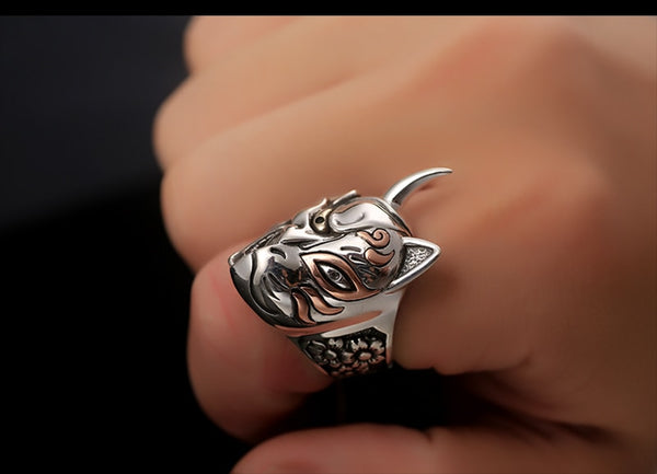 Solid 925 Sterling Silver Face of Duality Ring - Ameeru Goods
