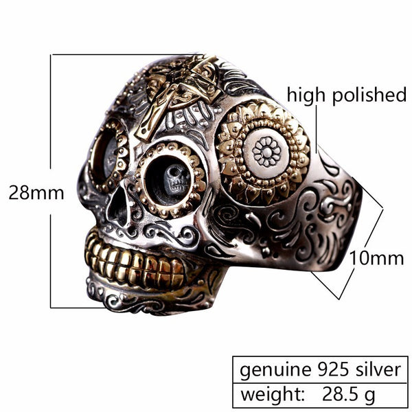 Solid 925 Sterling Silver Day of the Dead Sugar Skull Ring - Ameeru Goods