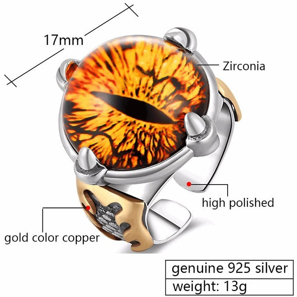 Solid 925 Silver Adjustable All Seeing Eye Vintage Yellow Cubic Zirconia Ring - Ameeru Goods