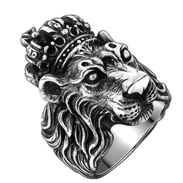 Solid 925 Sterling Silver Crown Lion King Ring - Ameeru Goods