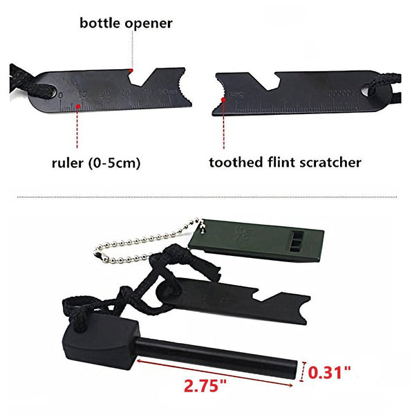 5 in 1 Magnesium Fire Starter Striker Ferro Rod with Survival Whistle and Bottle Opener - Ameeru Goods