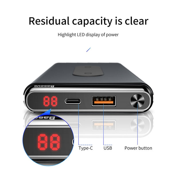 QI Wireless 10000 mAh Power Bank Charger + QC 3.0 Fast Charging USB External Battery Pack - Ameeru Goods