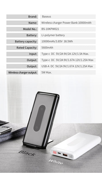 QI Wireless 10000 mAh Power Bank Charger + QC 3.0 Fast Charging USB External Battery Pack - Ameeru Goods